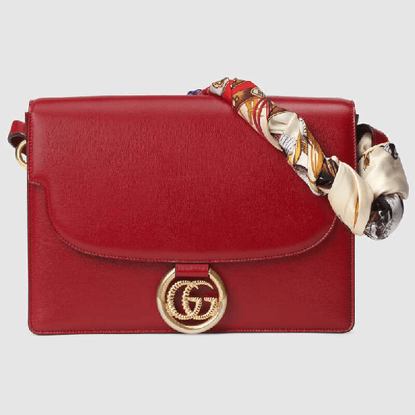 Gucci Medium Leather Shoulder Bag With Scarf In Red ModeSens