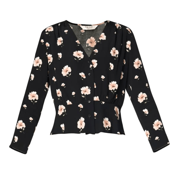 Paisie Floral V Neck Blouse With Ruched Waist Detail ModeSens
