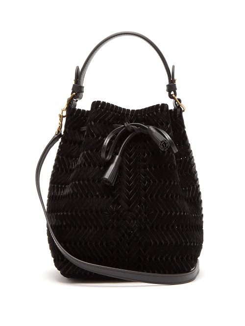 Anya Hindmarch The Neeson Mini Velvet Woven Bucket Bag In Black ModeSens