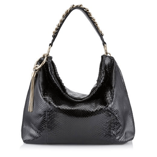Jimmy Choo Callie/L Black Shiny Python Slouchy Shoulder Bag With Gold