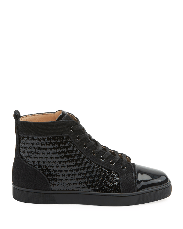 Christian Louboutin Men's Louis Orlato Textured Patent Leather Sneakers