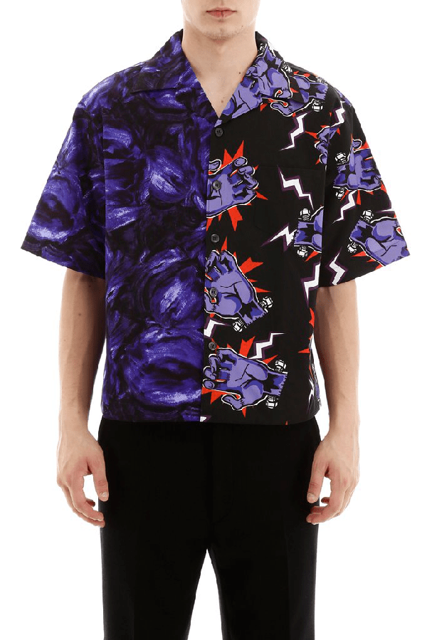 Prada Contrast Panel Bowling Shirt In Purple ModeSens