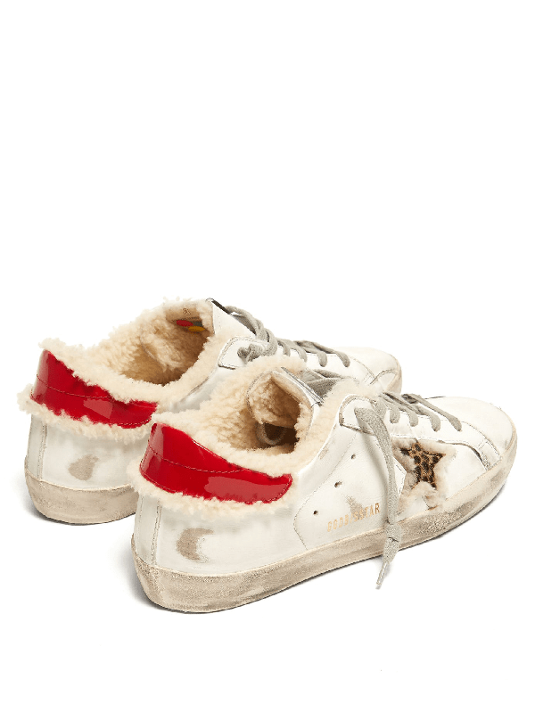 Golden Goose Superstar Shearling Leopard Lowtop Sneakers In White