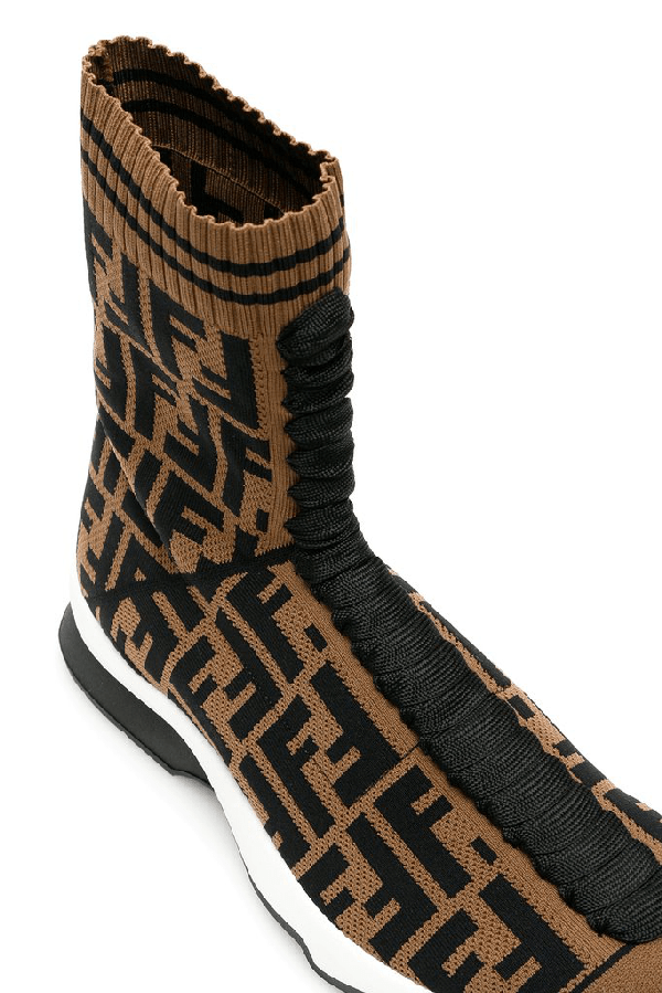 Fendi Logo Sock Sneaker Boots In Brown ModeSens