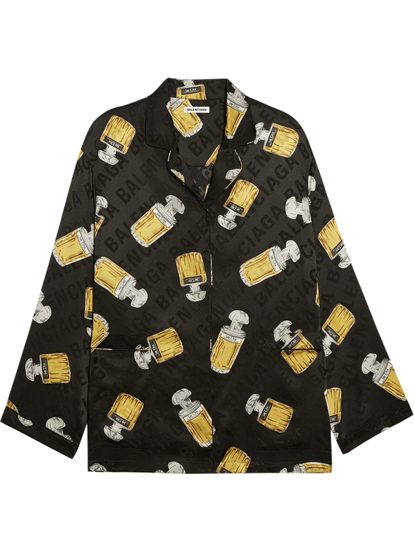 Balenciaga Silk Perfume Bottle Pajama Shirt In Black ModeSens