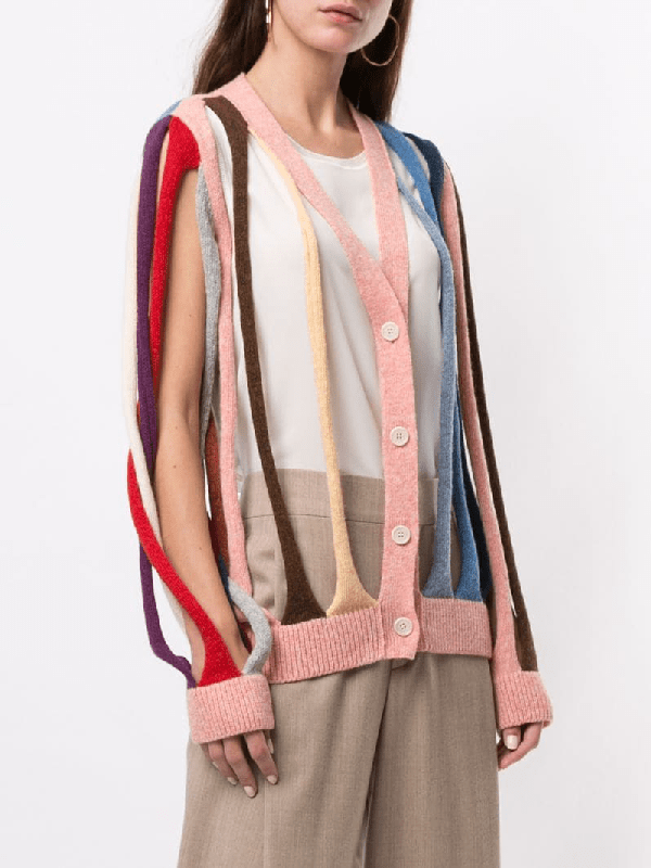 Jw Anderson Cutout Detail Colourblock Cardigan In Multicolour ,multicolour ModeSens