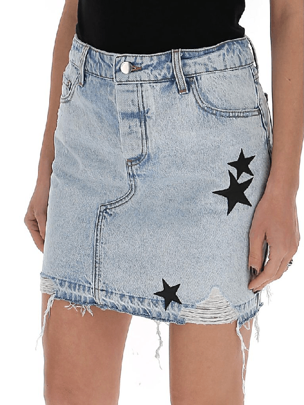 Amiri Star Print Denim Skirt In Blue ModeSens