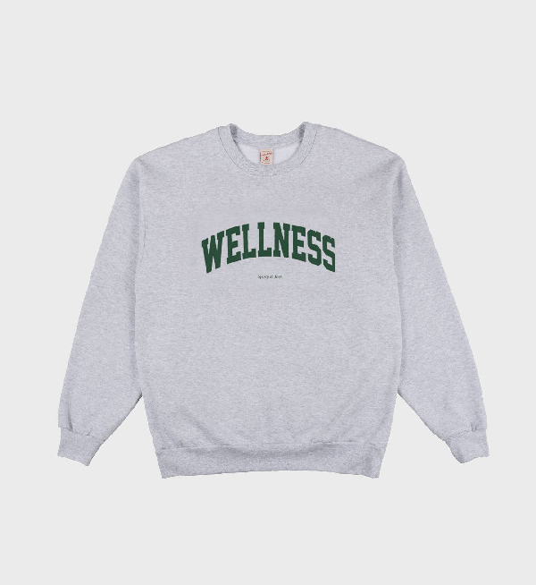 Sporty And Rich Wellness Ivy Crewneck Sweatshirt Ash Grey/green Print