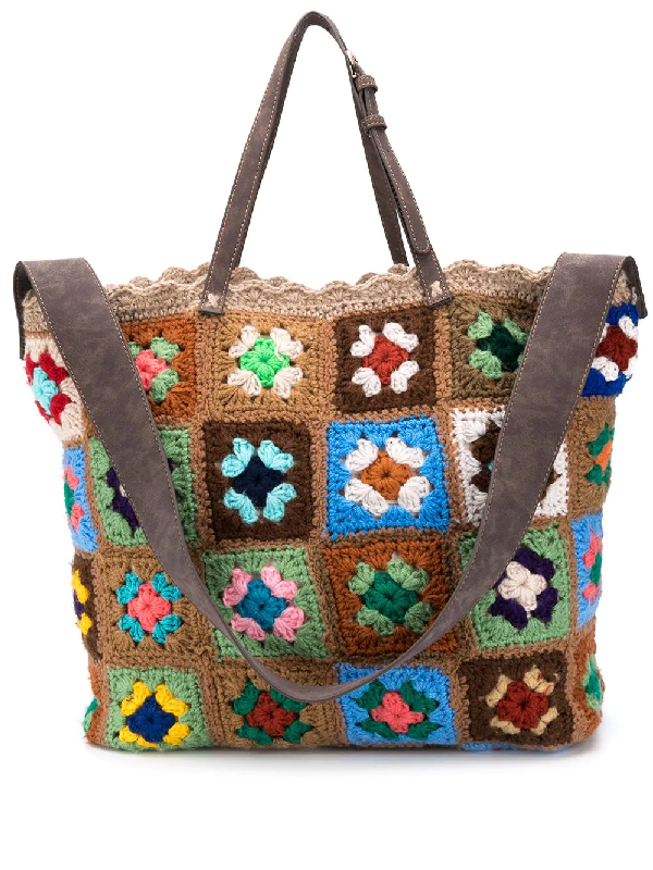 La Milanesa Patchwork Crochet Tote Bag In Brown ModeSens