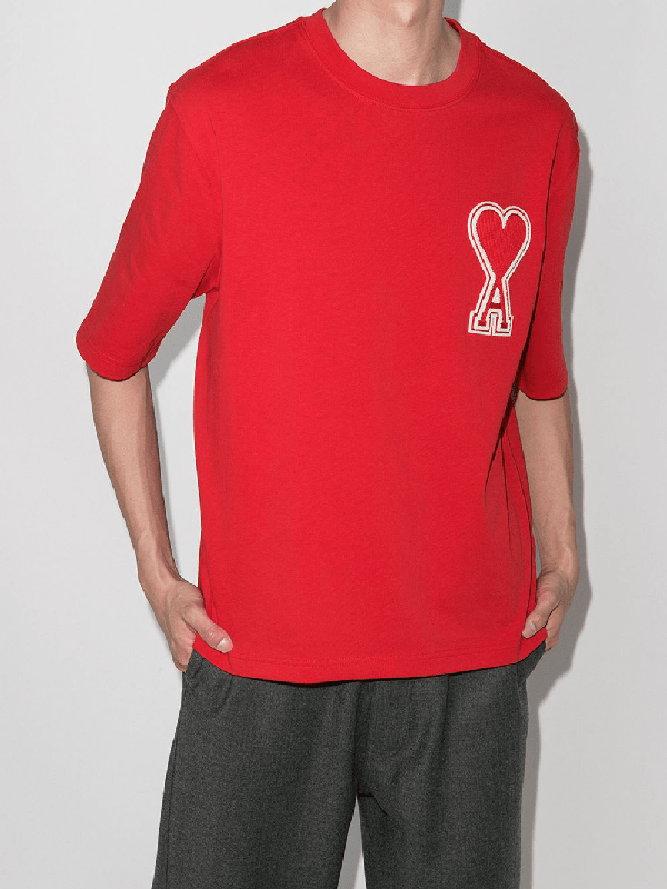 Ami Alexandre Mattiussi Oversize Ami De CŒur Patch Tshirt In Red