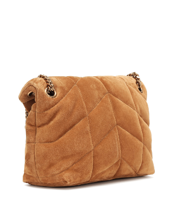 Saint Laurent Loulou Puffer Small Suede Shoulder Bag In Brown ModeSens