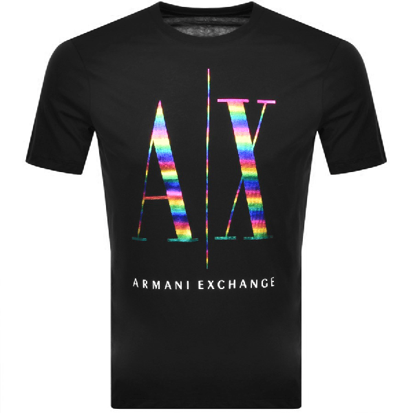 Armani Exchange Crew Neck Rainbow T Shirt Black ModeSens