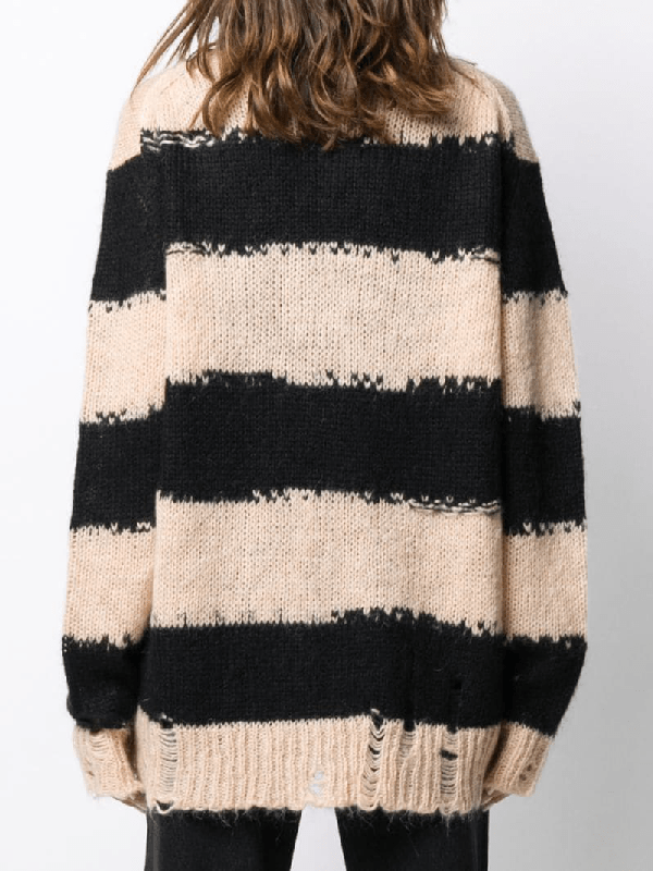 Acne Studios Kantonia Striped Distressed Knitted Sweater In Neutrals