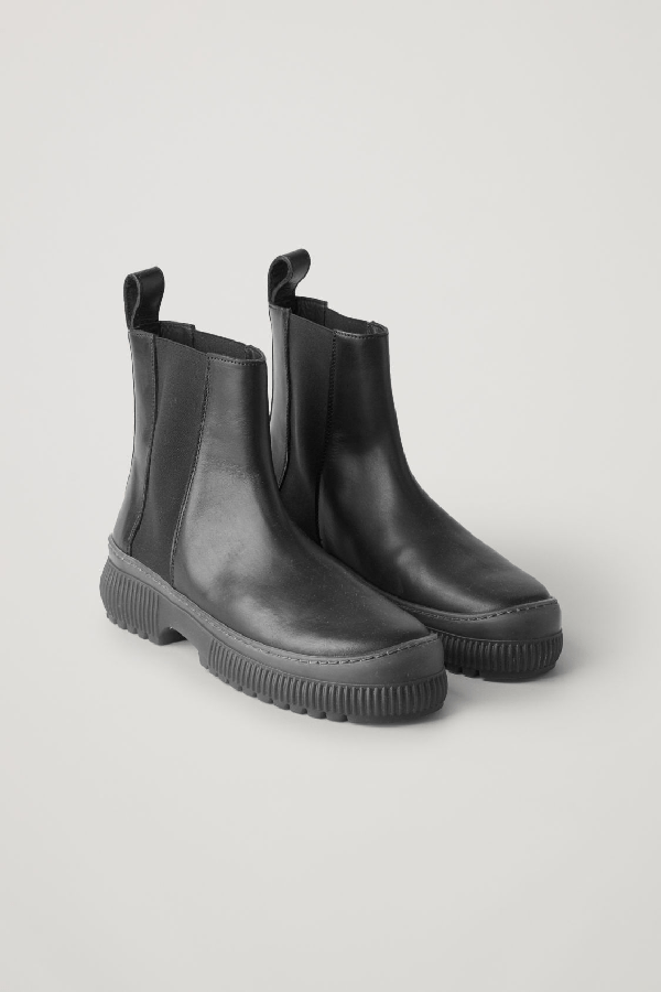 Cos Chunky Leather Chelsea Boots In Black ModeSens