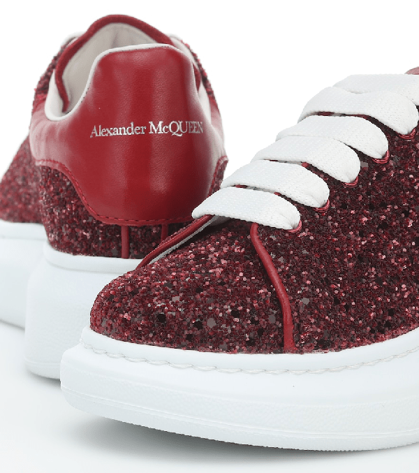 Alexander Mcqueen Kids' Glitter & Leather Laceup Sneakers In Red