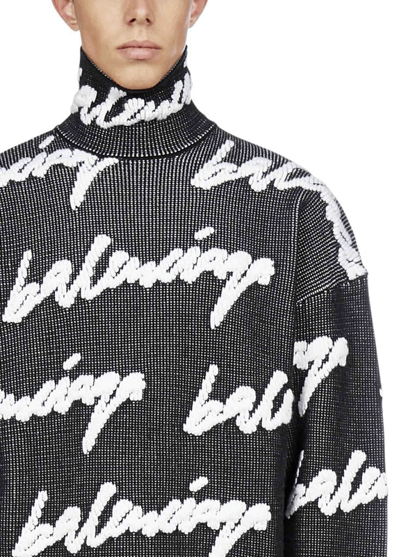 Balenciaga Highneck Scribble Logointarsia Sweater In