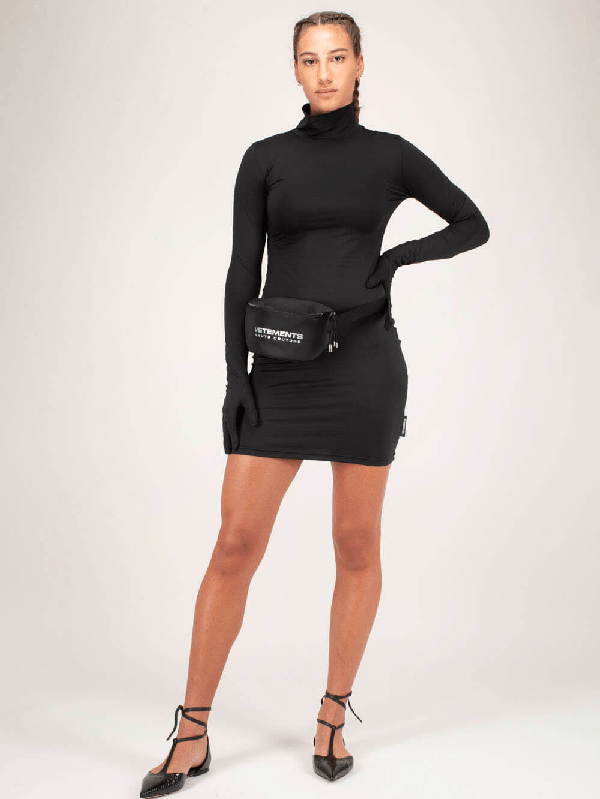 Vetements Stretch Turtleneck Mini Dress W/gloves In Black