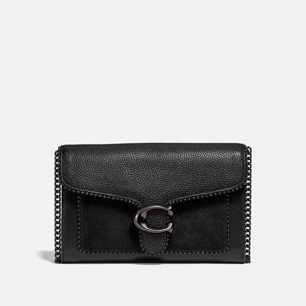 Coach Tabby Chain Clutch With Beadchain Women's In Pewter/black