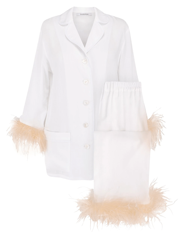 Sleeper Party Feathertrimmed Crepe De Chine Pajama Set In White ModeSens