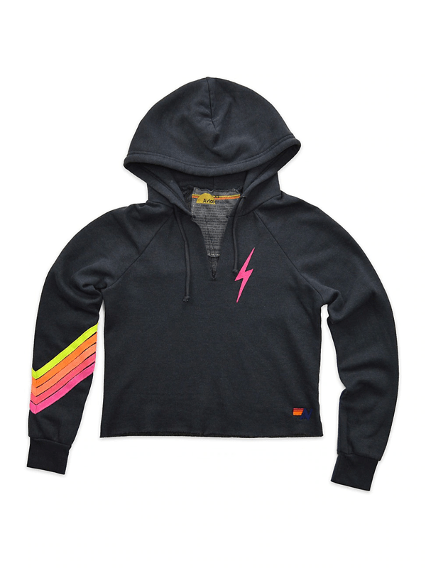 Aviator Nation Women's Av Luxury Fleece Cropped Hoodie In Charcoal Neon