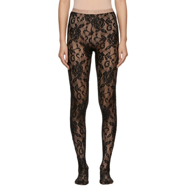 Gucci Black Lace Tights In 1000 Black ModeSens