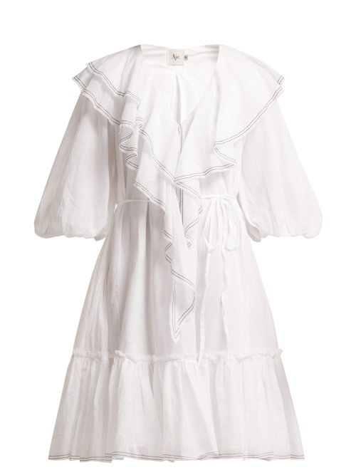 Aje Balloon Sleeved Ruffled Cotton Dress In White ModeSens
