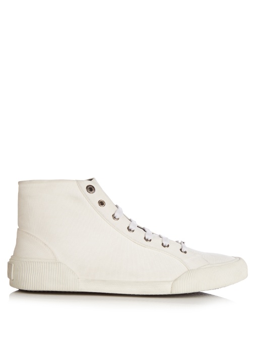 Lanvin Distressed Canvas Hightop Sneaker, White ModeSens