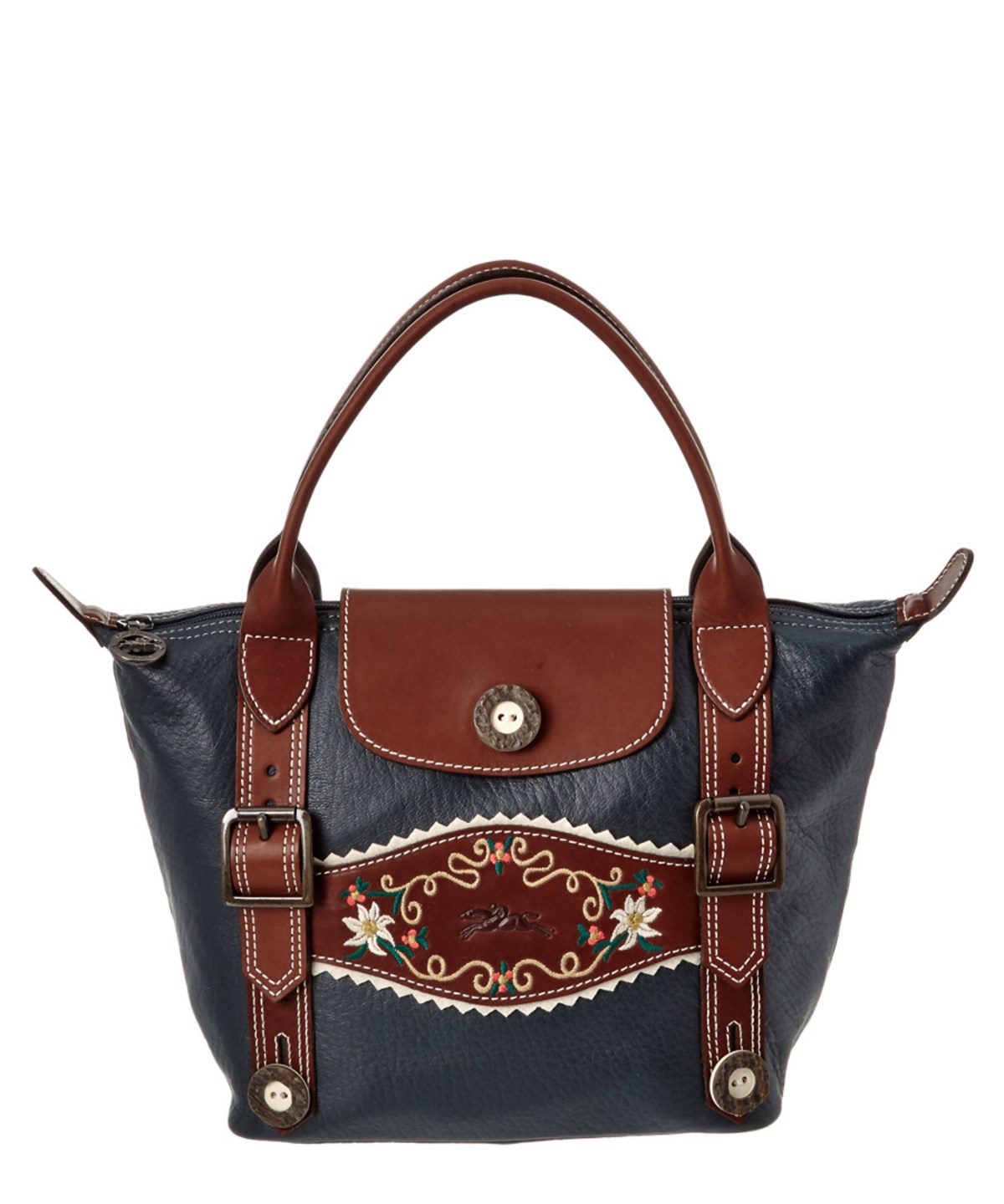 Longchamp Embroidered Leather Small Handbag' In Blue ModeSens