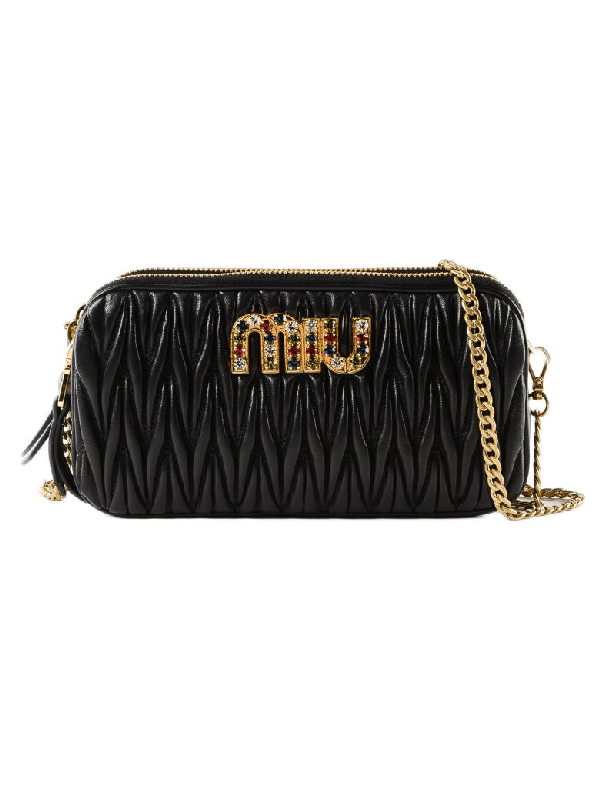 Miu Miu Matelassé Miu Crystal Chain Crossbody Bag ModeSens