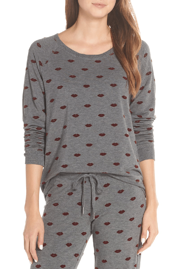 Pj Salvage Loved Lipprint Lounge Sweatshirt In H. Grey ModeSens
