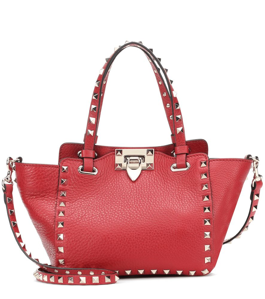 Valentino Rockstud Mini Leather Tote In Red ModeSens