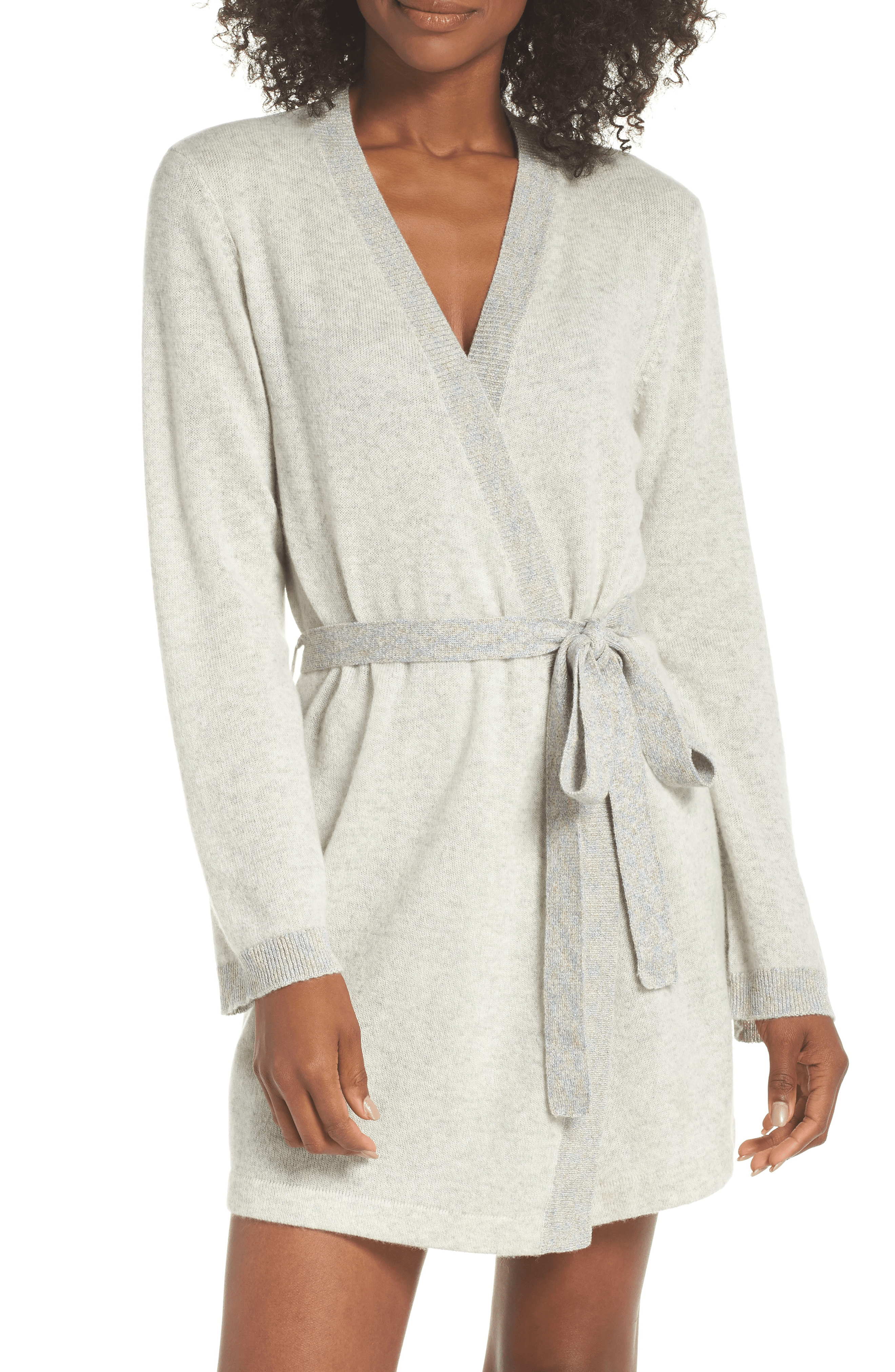 Lane Cashmere Short Robe In Pale Gray ModeSens