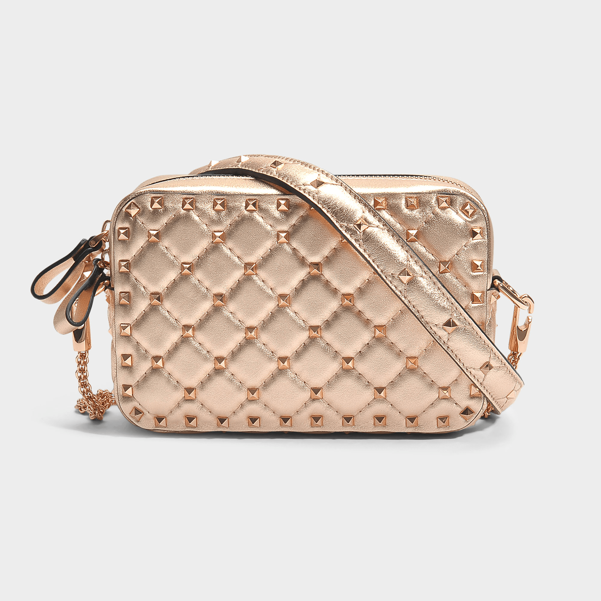 Valentino Garavani Metallic Rockstud Spike Crossbody Bag In Rose Gold