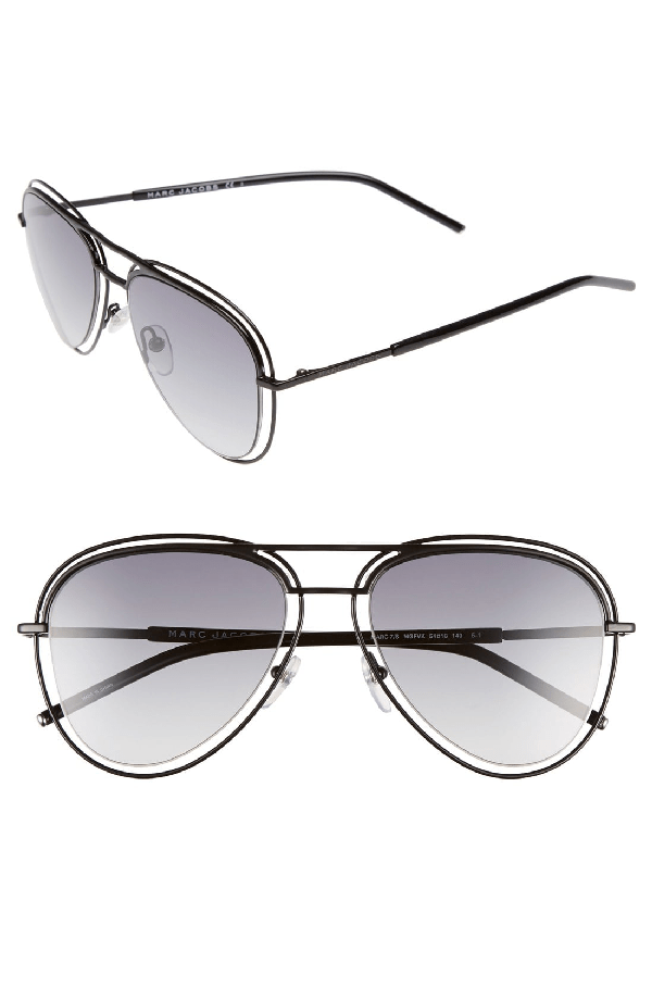 Marc Jacobs Mirrored Floating Aviator Sunglasses, 54mm In Shiny Black