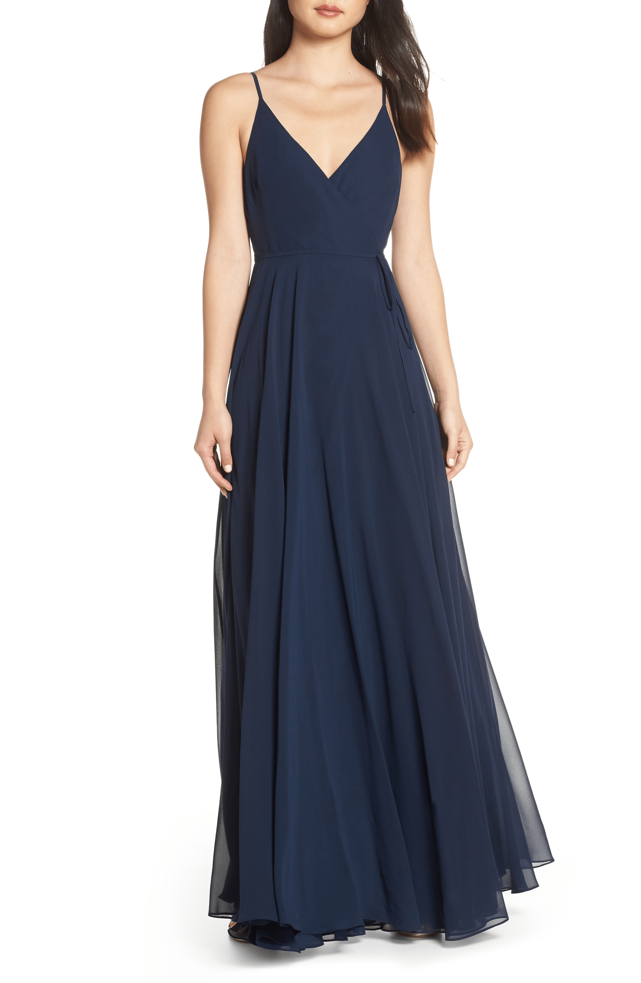 Jenny Yoo James Sleeveless Wrap Chiffon Evening Dress In Navy ModeSens