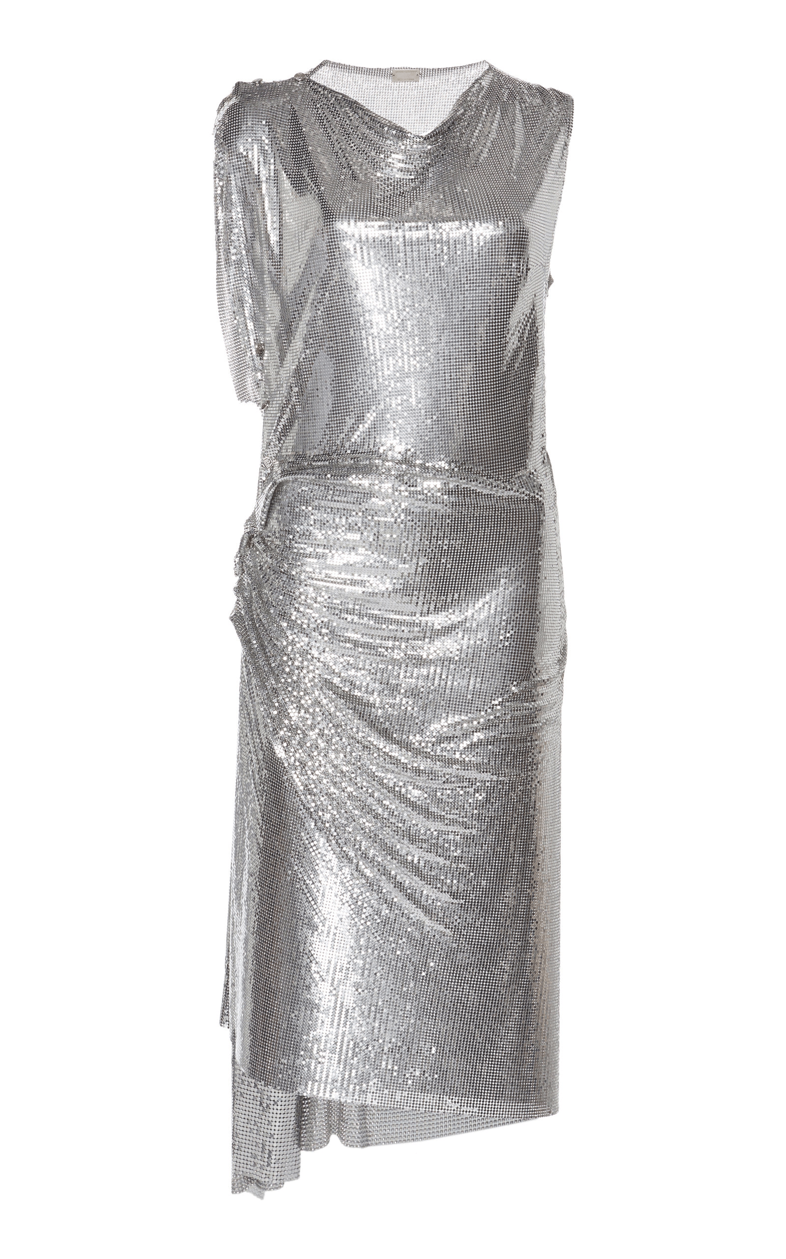 Paco Rabanne Ruched Metallic Chainlink Dress In Silver ModeSens