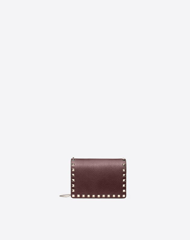 Valentino Garavani Rockstud Grainy Calfskin Chain Pouch In Ruby ModeSens