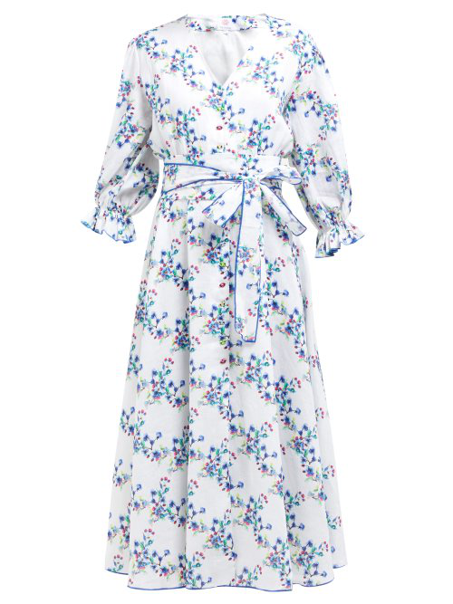 GÜL HÜRgel FloralPrint Linen Midi Dress In White Multi ModeSens