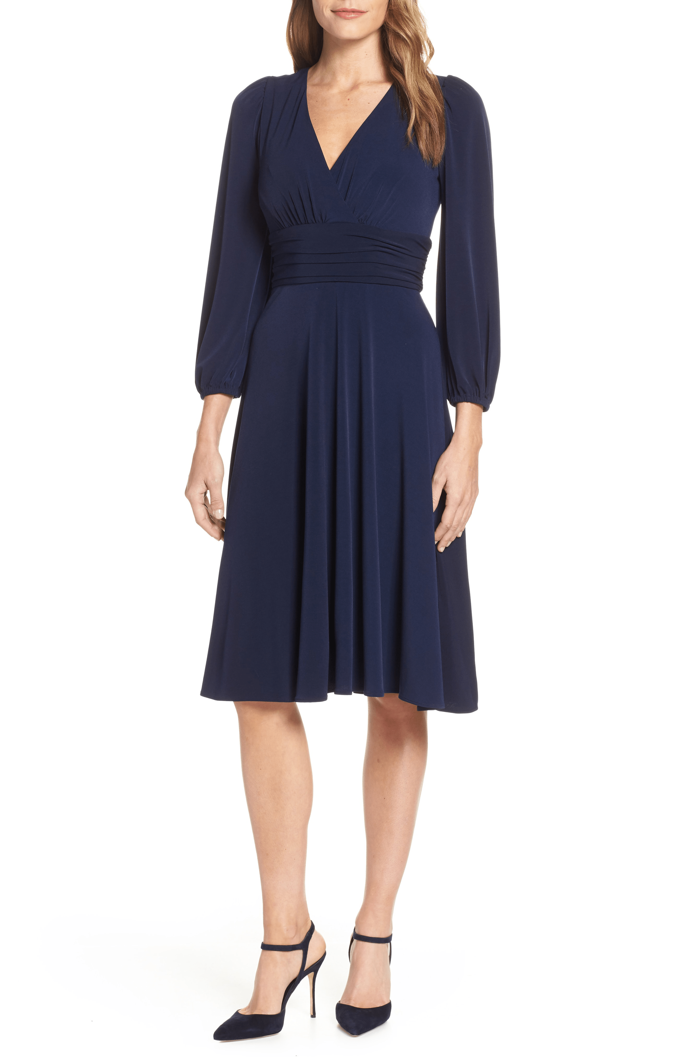 Eliza J Vneck Fit & Flare Dress In Navy ModeSens