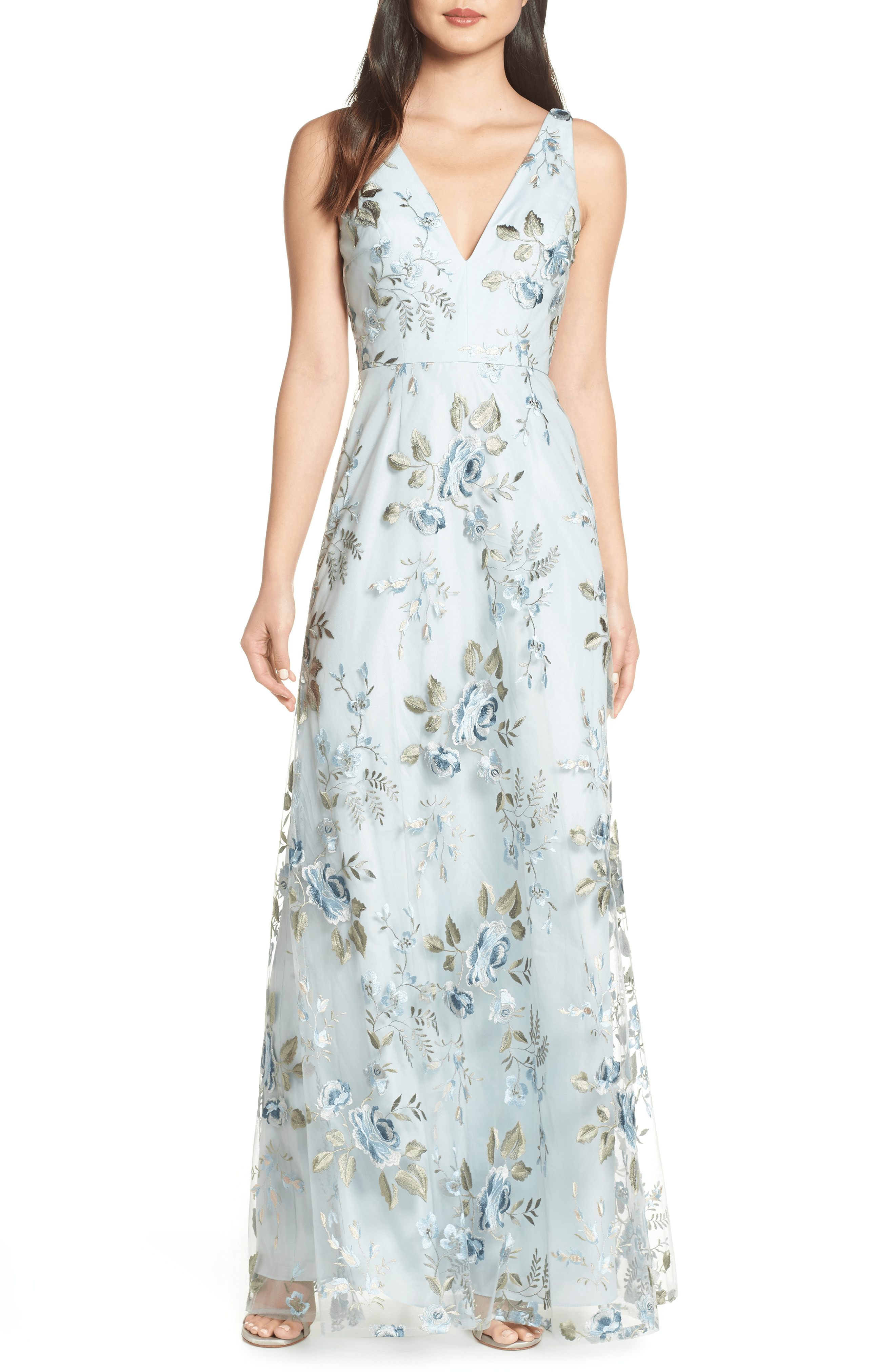 Jenny Yoo Tatum Floral Embroidered Tulle Evening Dress In Serenity Blue