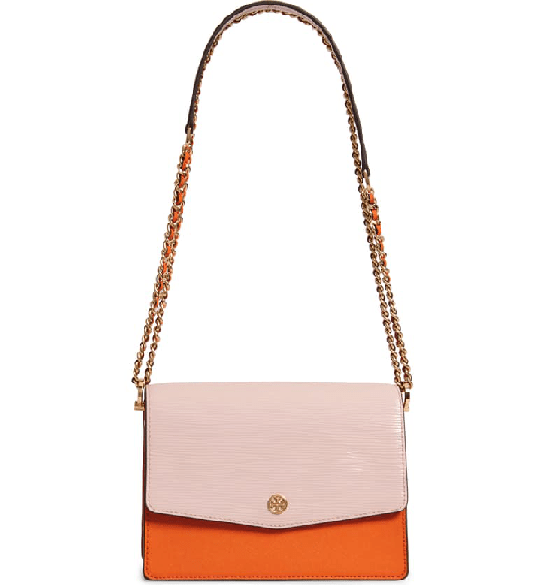 Tory Burch Robinson Convertible Colorblock Leather Shoulder Bag In Citrine/ Shell Pink ModeSens