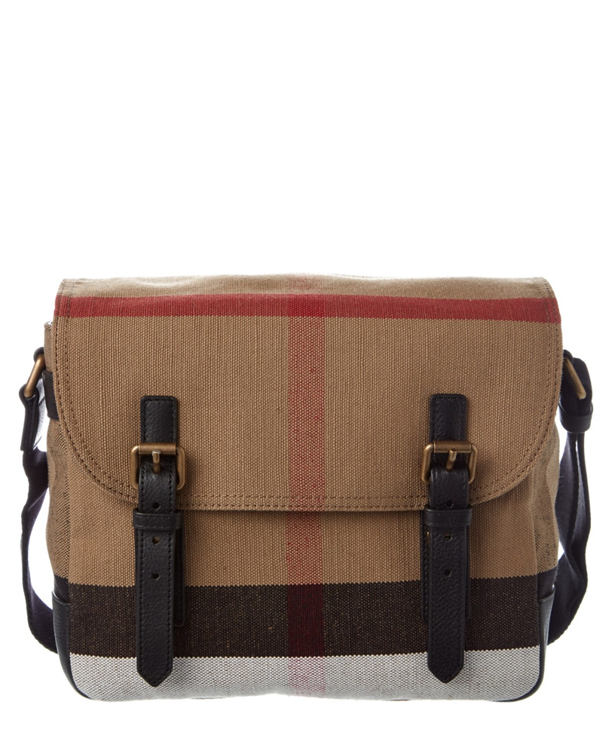 Burberry Large Leather Trim Canvas Check Messenger Bag In Camel ModeSens