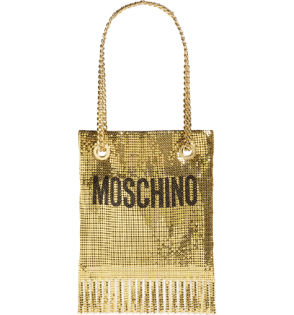 Moschino Logo Metallic Mesh Fringe Bag In Gold ModeSens