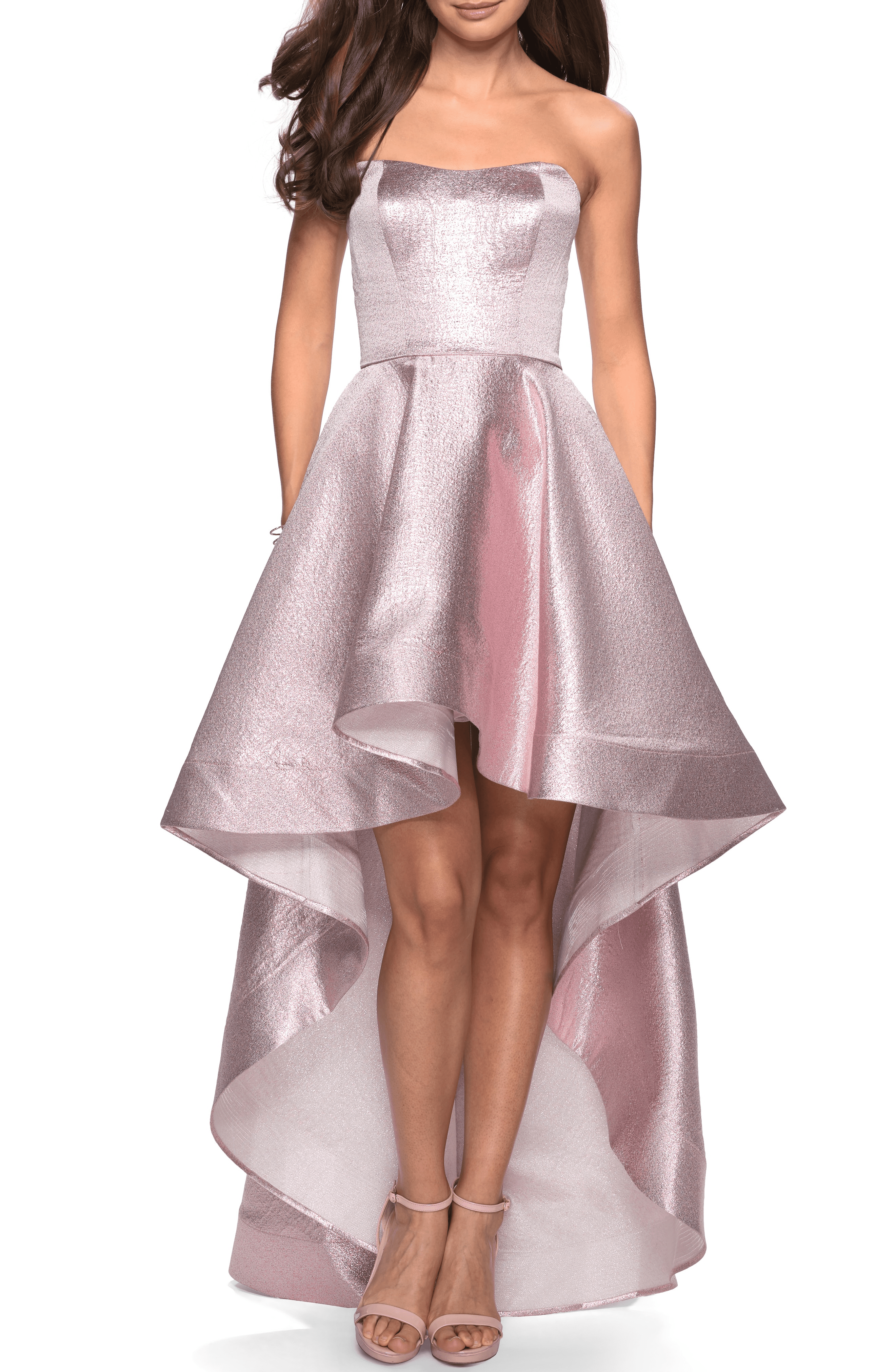 La Femme Strapless High/low Evening Dress In Pink ModeSens