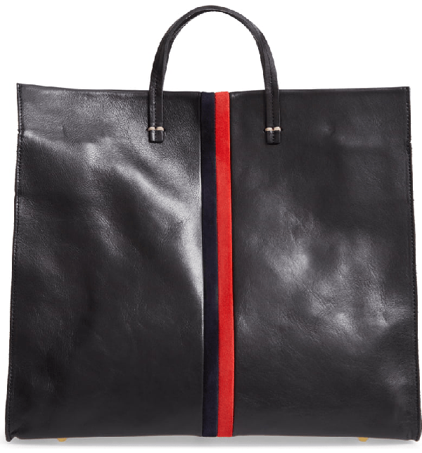 Clare V Simple Leather Tote In Black/ Navy Red Stripes ModeSens