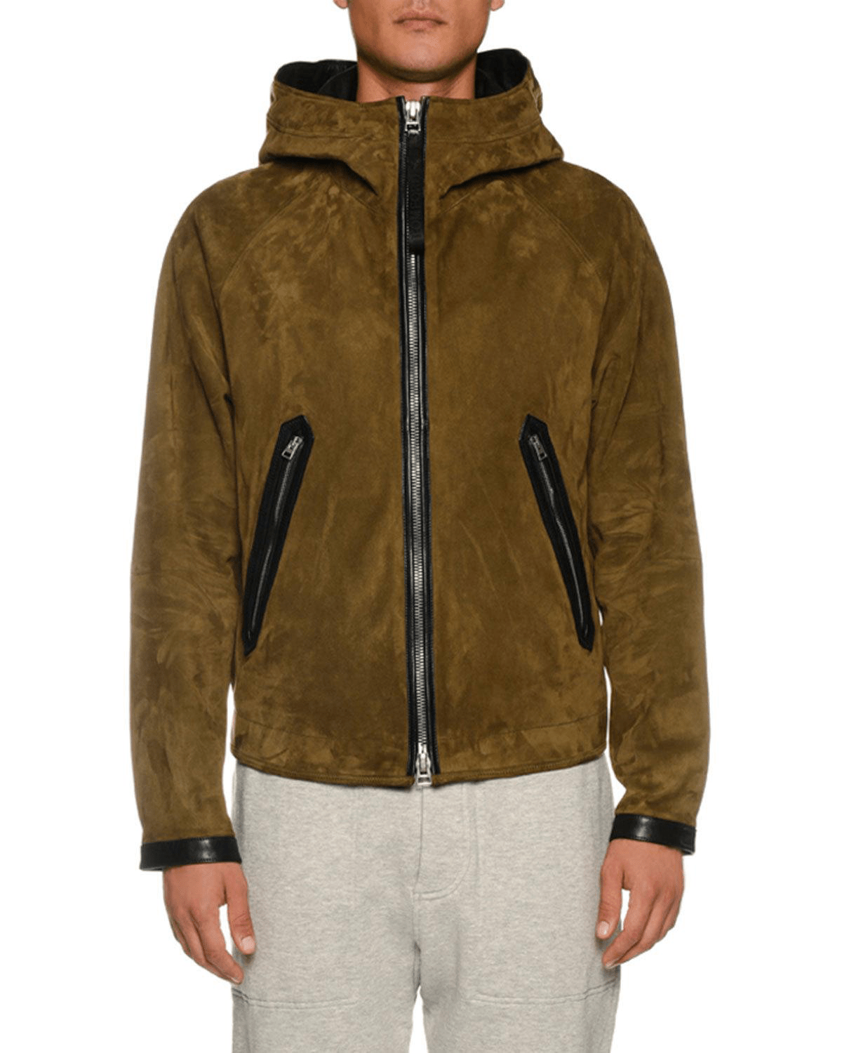 Tom Ford Men's Leather ZipFront Sports Hoodie In Green ModeSens