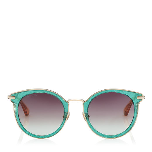 Jimmy Choo Raffy Green Glitter And Metal Round Framed Sunglasses ModeSens