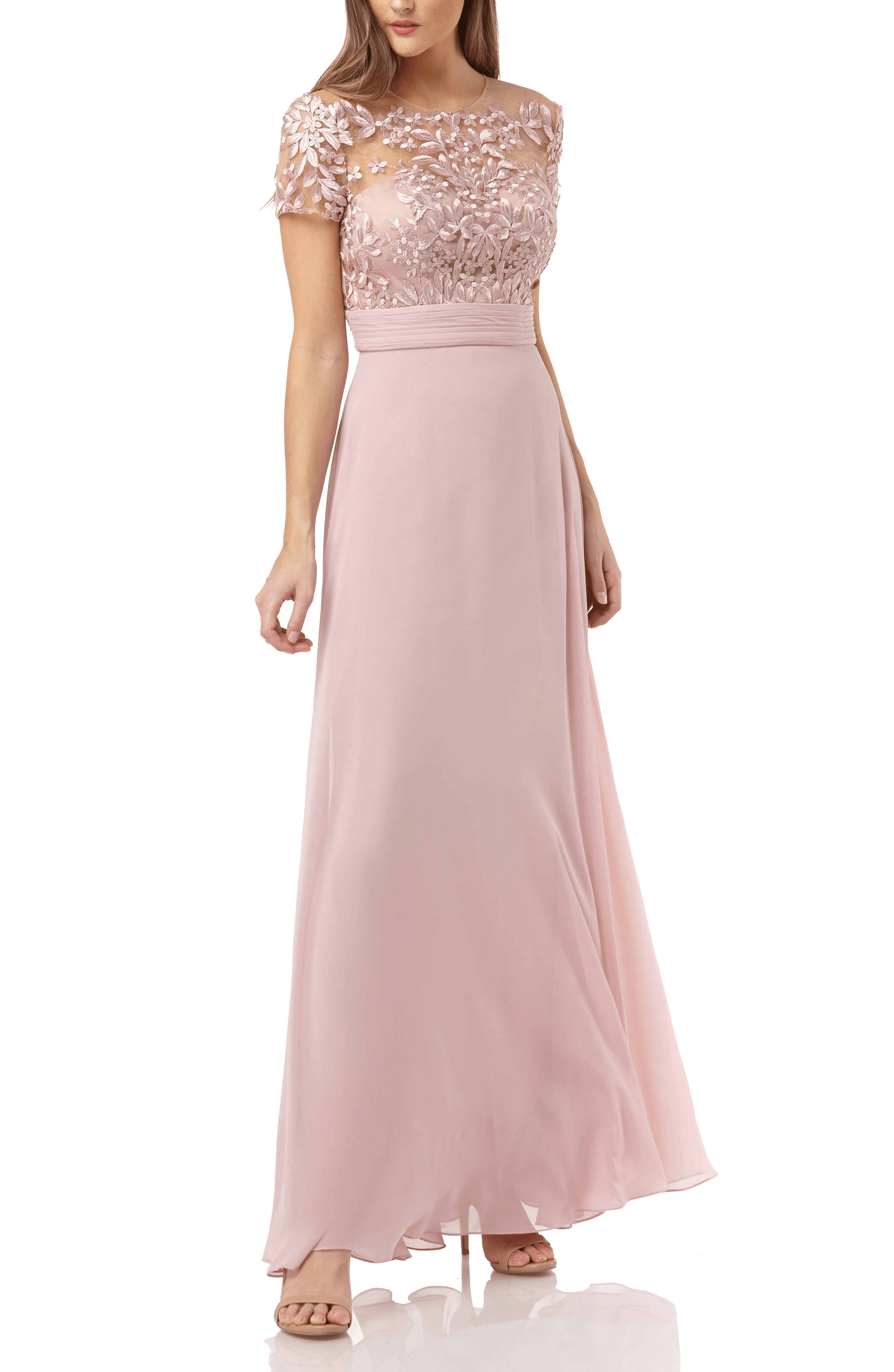 Js Collections Embroidered Illusion Bodice Gown In Maple Sugar ModeSens