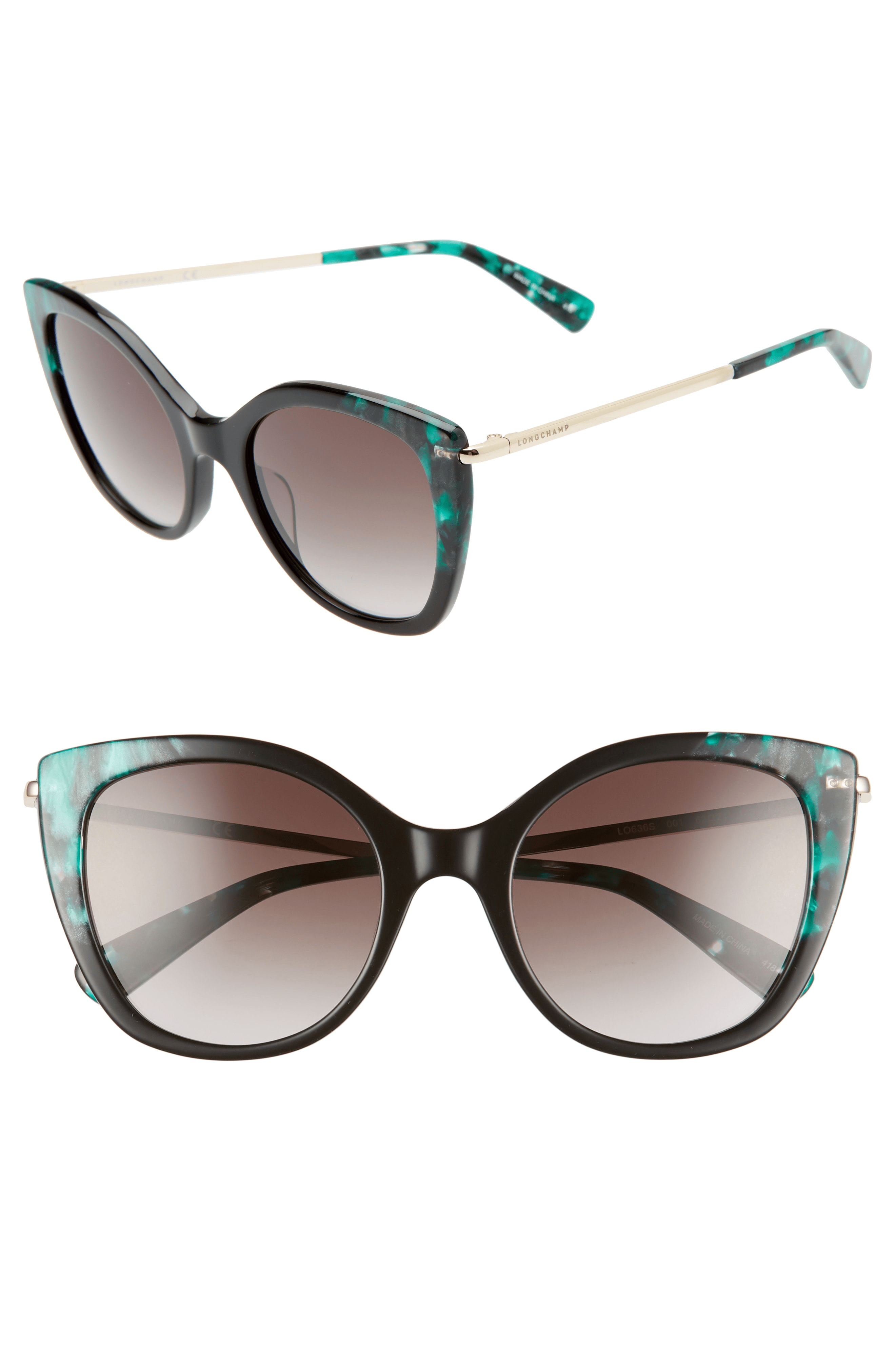 Longchamp 52mm Gradient Cat Eye Sunglasses Black/ Green Print ModeSens