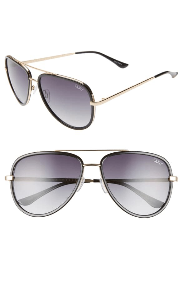 Quay All In 52mm Mini Aviator Sunglasses In Black/ Smoke Fade ModeSens